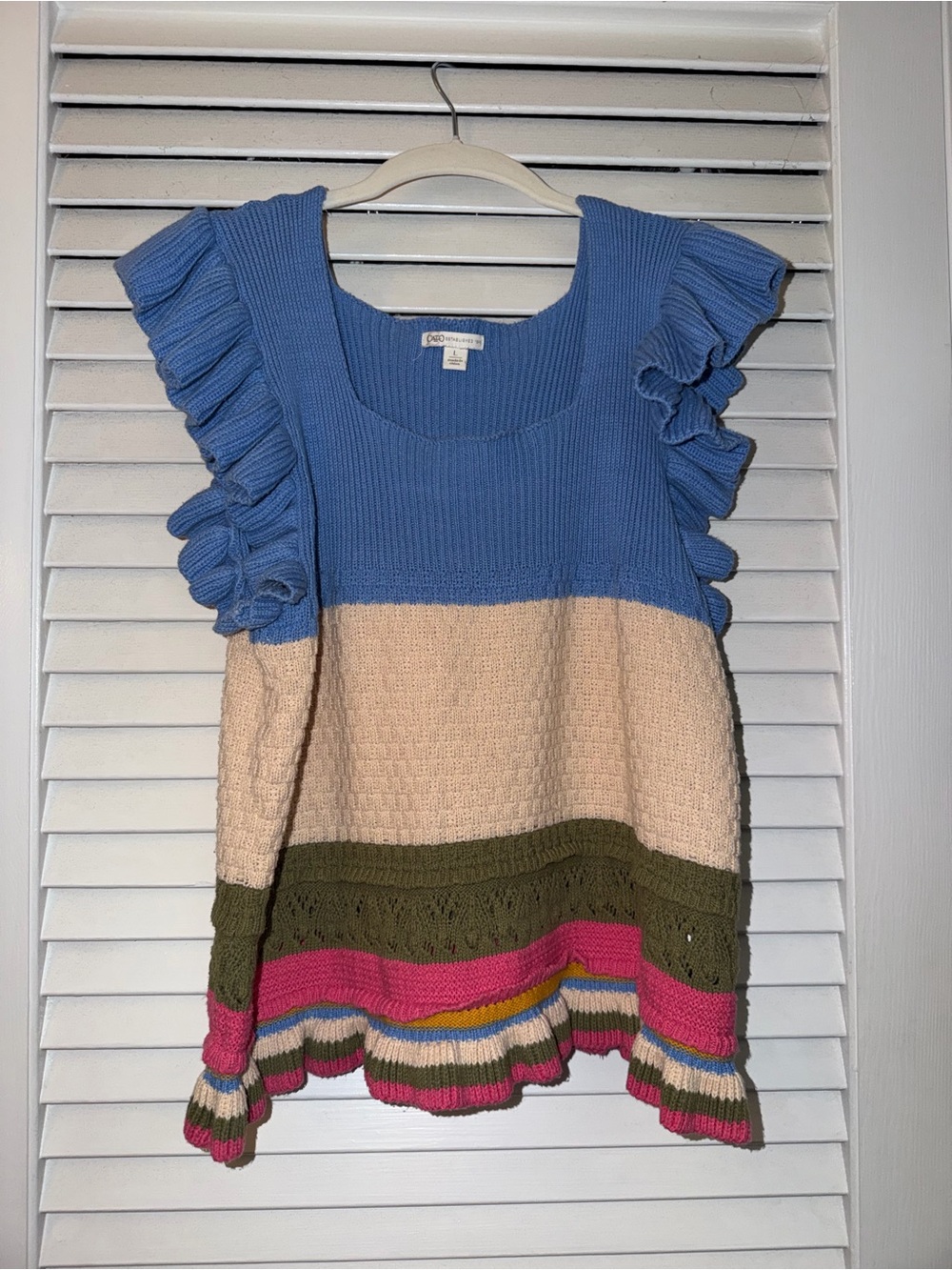 Cato Blue Ruffle Sleeve Colorblock Knit Tank
